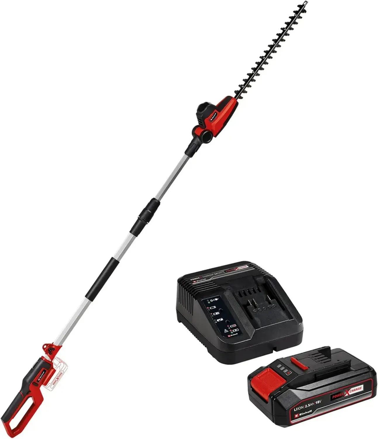 Taille-haie télescopique sans fil Einhell GC-HH 18/45 Li T-Solo, 18V, poignée orientable, moteur inclinable, avec chargeur et batterie 2,5 Ah