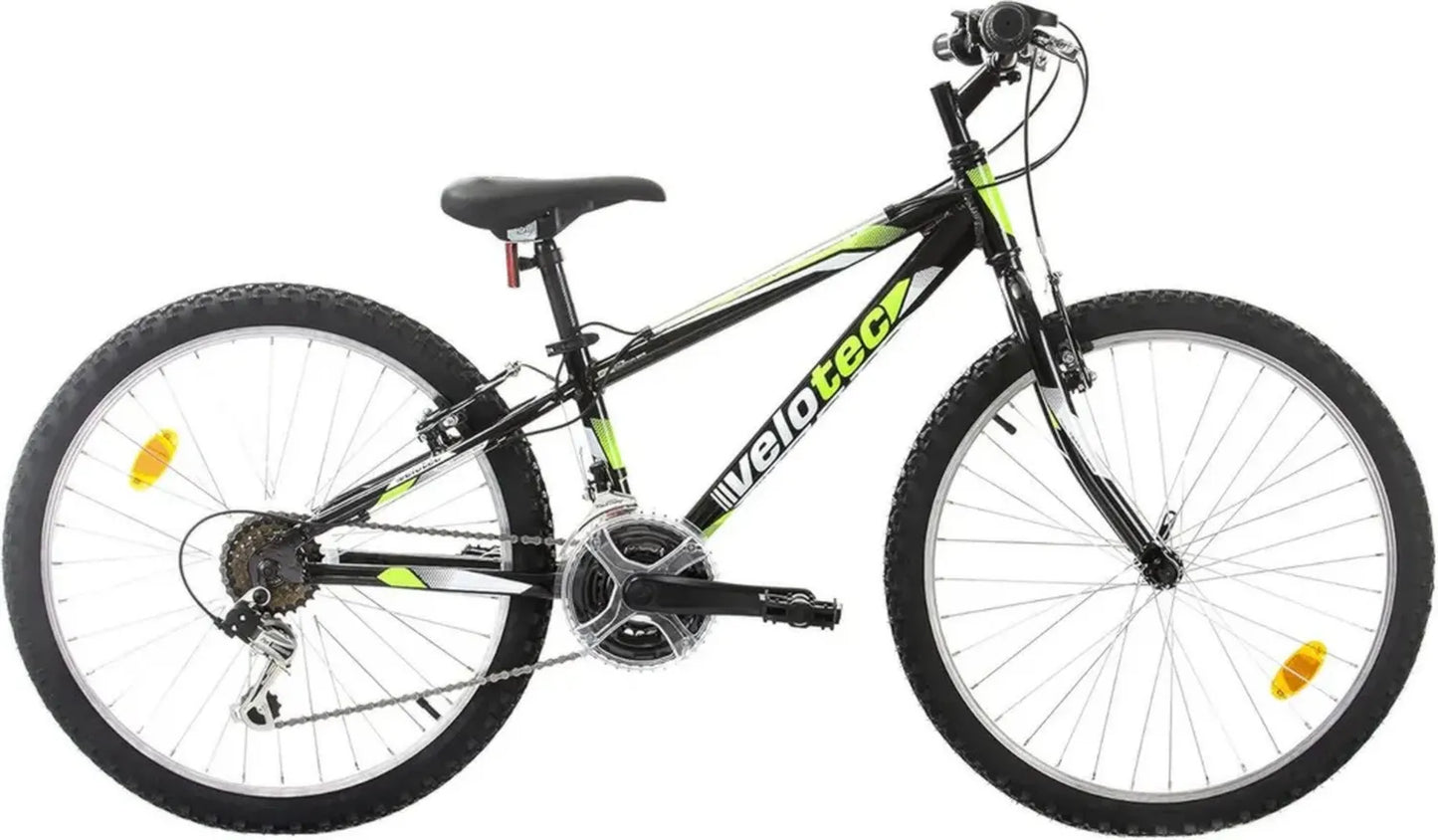 Vélo VTT 24 Velotec en Aluminium, 18 Vitesses, Freins V-Brake, pour Jeunes 130-155 cm