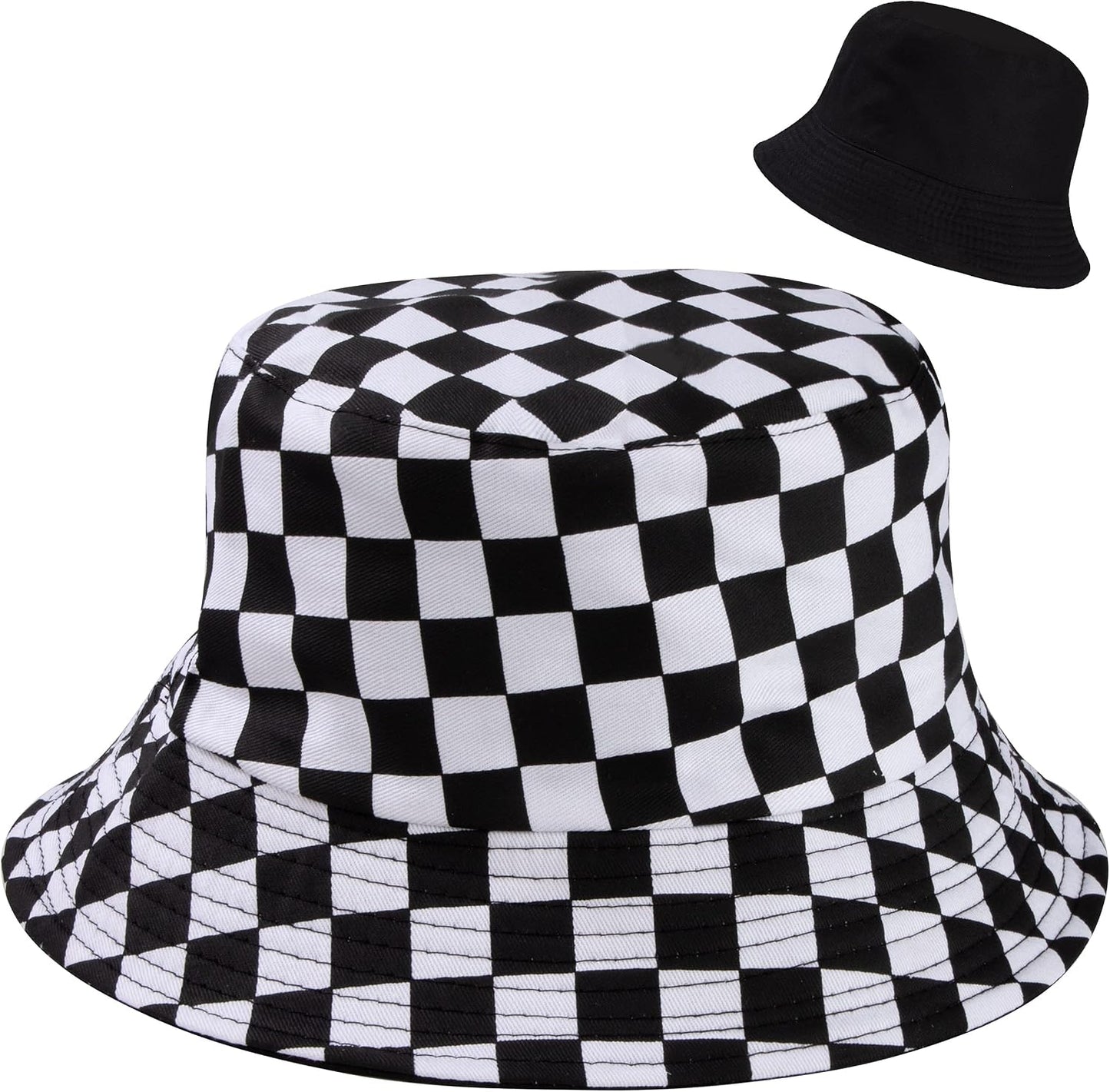 Chapeau bob: unisexe, à motifs, réversible, en coton, 58cm, noir