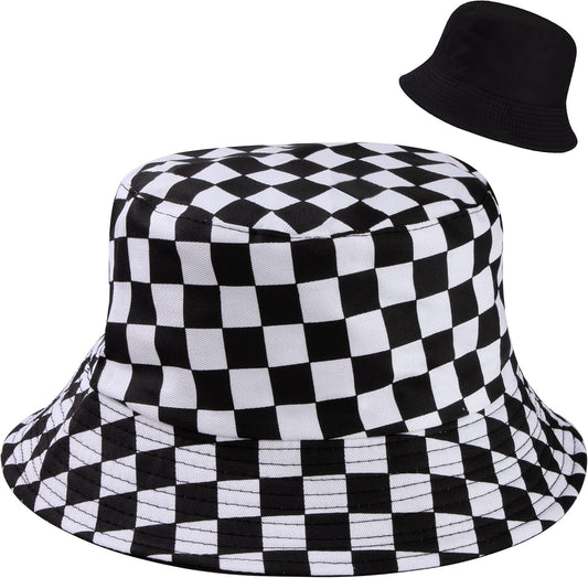Chapeau bob: unisexe, à motifs, réversible, en coton, 58cm, noir