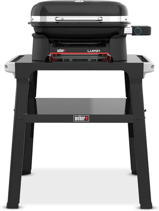 Barbecue Électrique Compact Weber Lumin avec Pied et Thermomètre, Noir