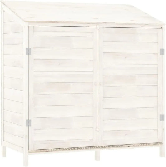 Armoire de Jardin en Bois de Sapin Blanc, 102x52x112 cm, Rangement Extérieur Solide