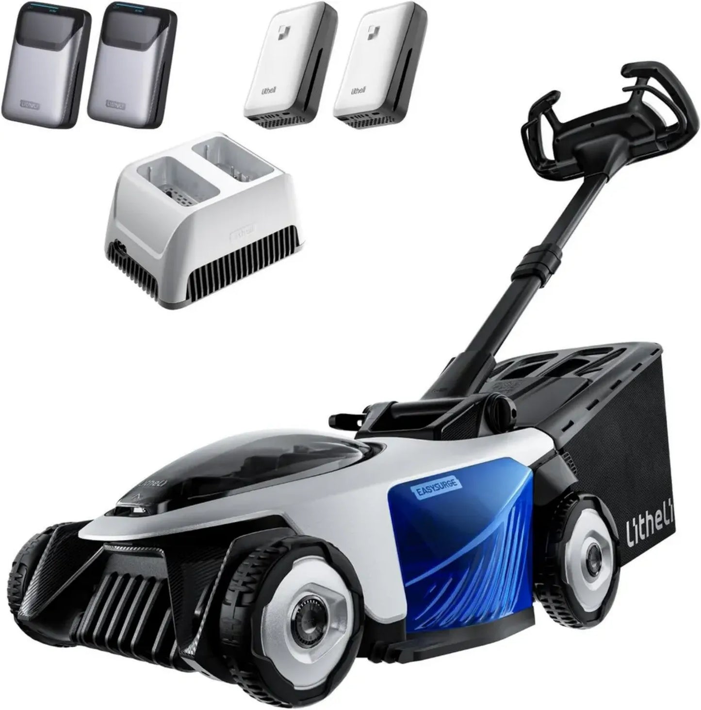 Tondeuse à Gazon Sans Fil 43cm, Autotractée, Système Lithium-Ion, Batterie 20V, Bac 50L