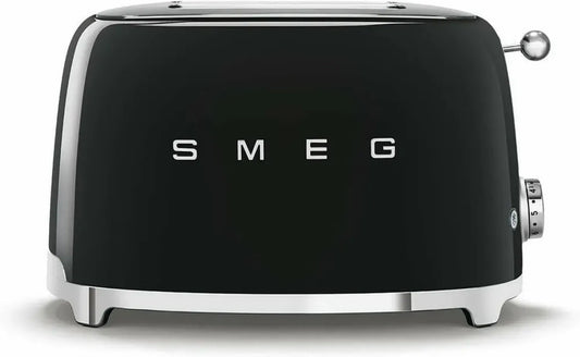 Smeg Grille-pain 2 Tranches Noir, TSF01BLEU, 950W, 6 Niveaux de Brunissage, Fonctions Réchauffage et Décongélation, Bagel, Éjection Automatique, Ramasse-Miettes