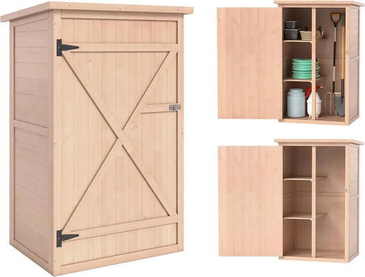 Outsunny Armoire de Jardin en Bois avec Toit Bitumé, Loquet de Sécurité et 2 Étagères, 75 x 56 x 115 cm