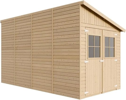 Cabane de Jardin en Bois avec Fenêtres - Espace de Rangement Extérieur 8m², H244x218x416 cm, Atelier pour Outils et Vélos - TIMBELA M340A