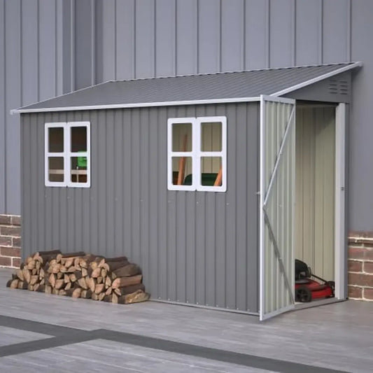 Abri de jardin en métal 1,2 x 3 m avec plancher, porte sécurisée et fenêtres, résistant aux intempéries