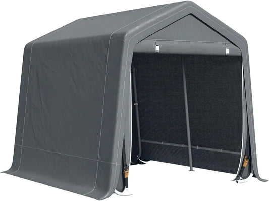 Abri de Jardin Outsunny Gris Foncé, Tente de Stockage avec Armature Métallique, Double Porte Zippée, Protection Contre Intempéries, 280 x 240 x 240 cm