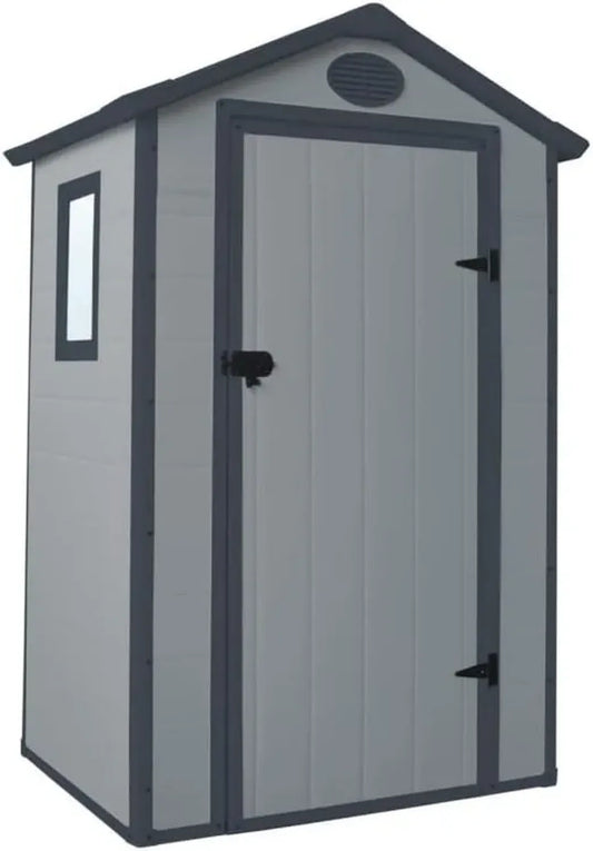 Abri de Jardin en Résine 1,34 m² Gris avec Toiture Double Pente et Kit de Fondation