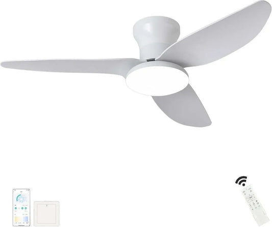 Ventilateur Plafond LED Silencieux avec Télécommande, 6 Vitesses et Réversible, Lumière Dimmable Intelligente pour Salon et Chambre